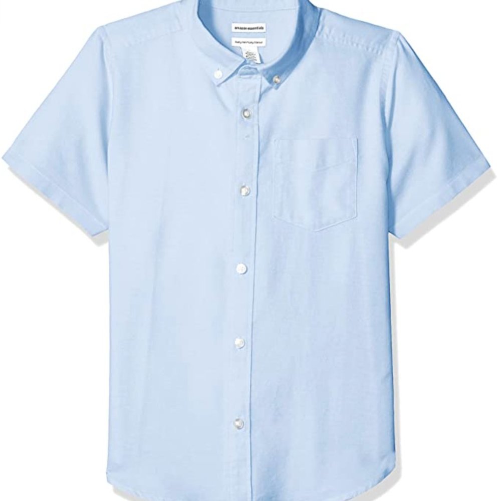 Essentials Kids Boys Uniform Short-Sleeve Woven Button-Down Shirt, Blue, size M